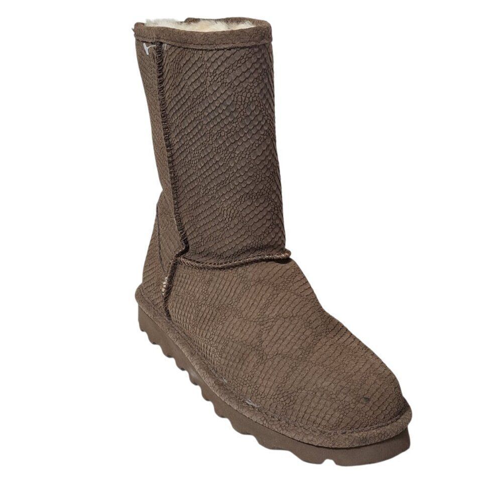 Bearpaw Boots Women's Embossed Suede Emma Short Mid Calf Winter Snow Brown sz 8
